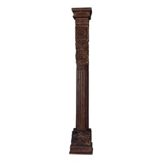 Hand Carved Wood Pillars | Set of 2 Antique Teak Architectural Salvage From India | 94 Inch Large Wall Art for Entryway Statement Home Decor For Sale