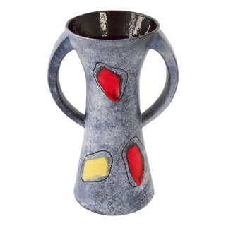 Vintage Vase in Red and Yellow Ceramic, 1950 For Sale