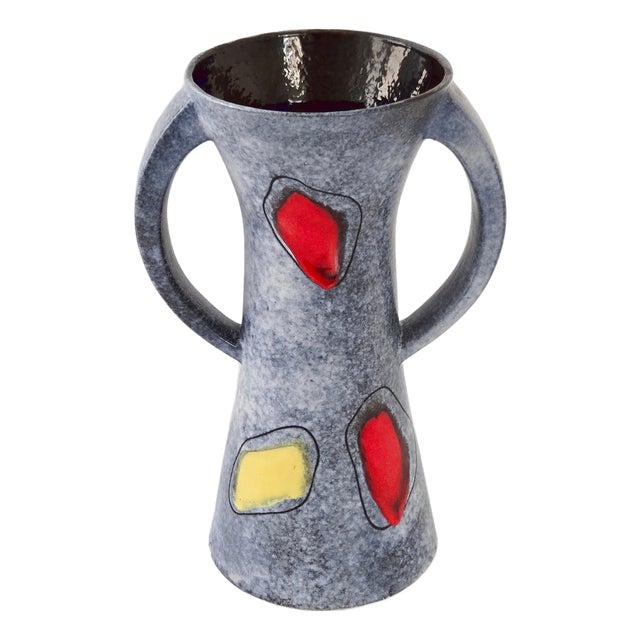 Vintage Vase in Red and Yellow Ceramic, 1950 For Sale