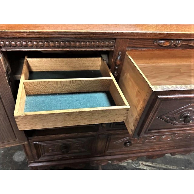 Antique Spanish Revival Oak Buffet or Credenza by J. L. Metz of Chicago