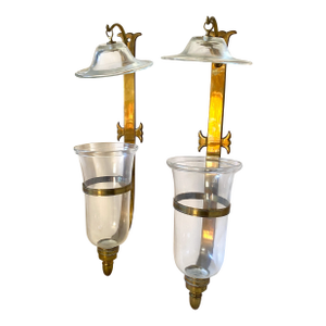 Mid 20th Century Pair Attr Lester Berry Brass Candle Wall Sconces