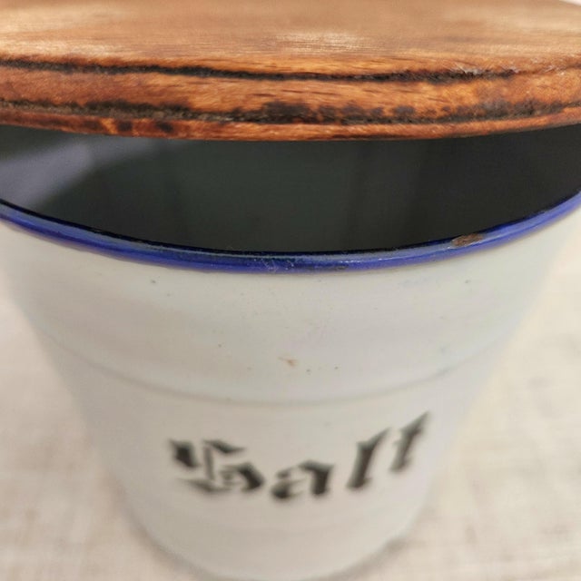 White Vintage German Enamel Salt Box Cellar For Sale - Image 8 of 10