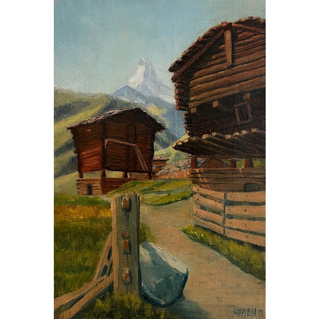 Marius Chambaz, Mazots au pied du Cervin, 1919, Oil on Canvas For Sale - Image 10 of 10