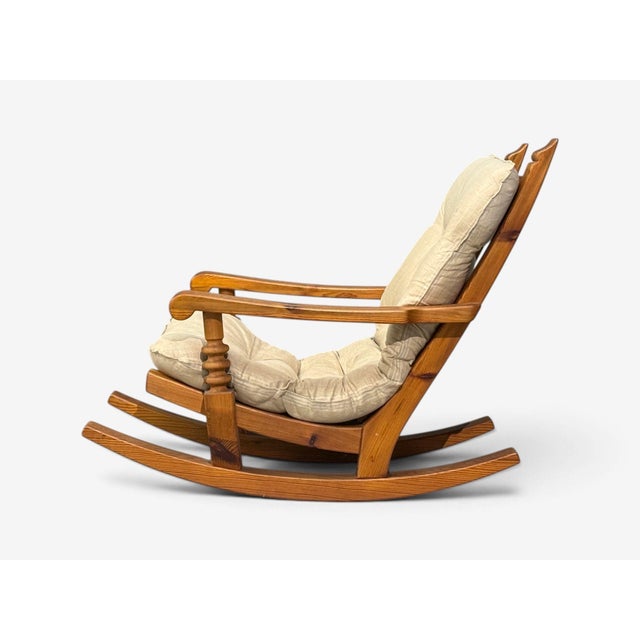 Collden, Swedish Modern, Large Rocking Chair, Pine, Fabric, Sweden, 1970s For Sale - Image 10 of 14
