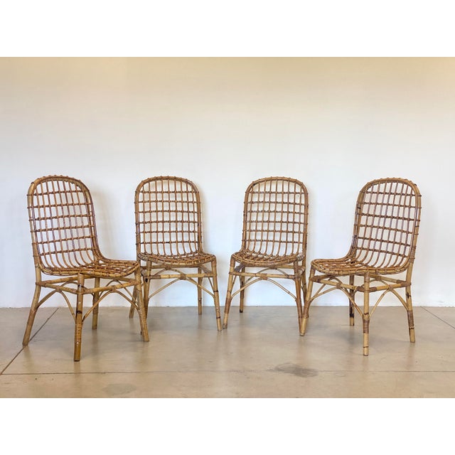 Rattan and Bamboo Chairs in the style of Tito Agnoli, 1970s, Set of 4 For Sale - Image 11 of 11