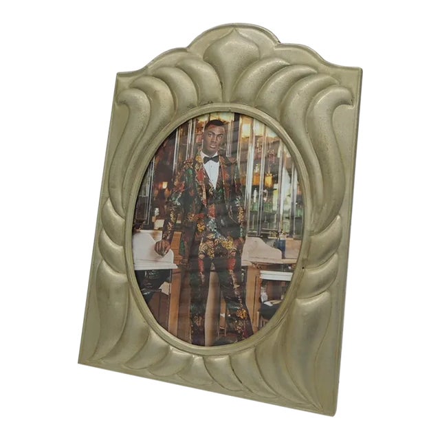 Vintage Large Silver-Tone Tin Sheet Metal Picture Frame For Sale