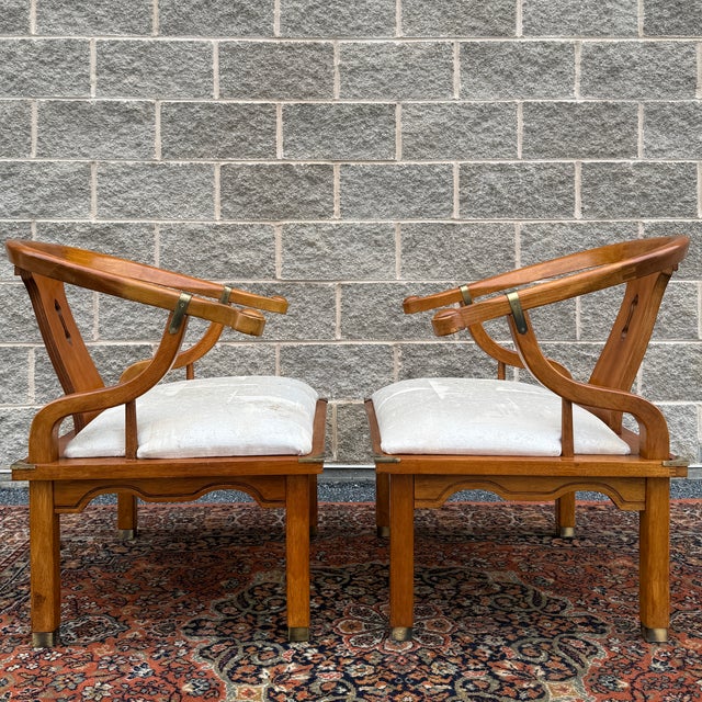 Vintage Schnadig James Mont / Ming Style Horseshoe Chairs in Maple & Brass - A Pair For Sale In Philadelphia - Image 6 of 18