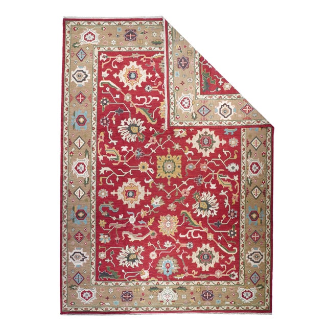 Turkish Rug 10'0'' x 14'0''. In the general Mahal style, with a lipstick red field displaying an angular allover design of...