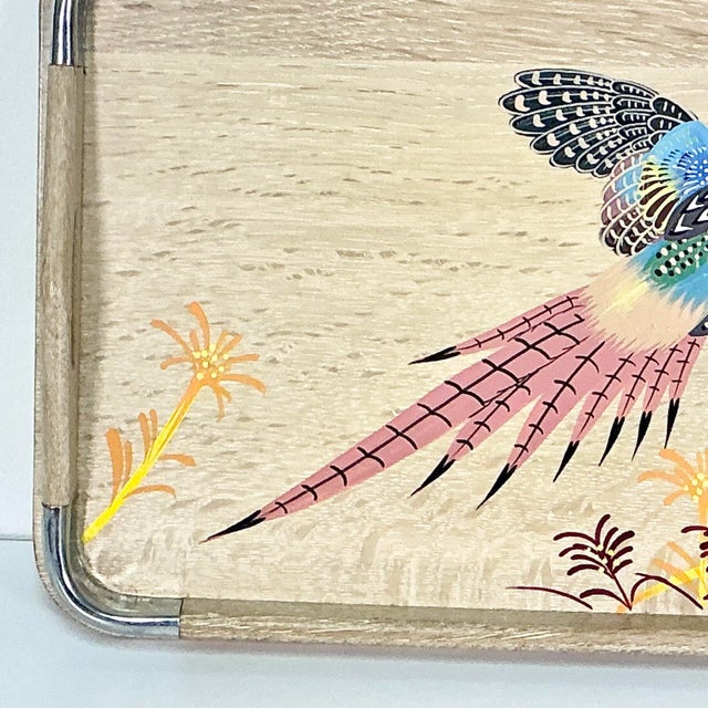 1960s Vintage Rustic Farmhouse Boho Chic Large Cerused Oak Pheasant Tray, Medium, Thanksgiving For Sale - Image 4 of 11