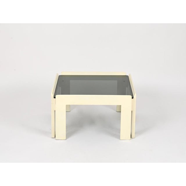 White Square Coffee Table with Smoked Glass by Carlo Scarpa for Afra & Tobia Scarpa, Italy, 1960s For Sale - Image 9 of 12