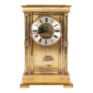 Vintage French Regulator Style Three-Glass Brass Mantel Clock For Sale