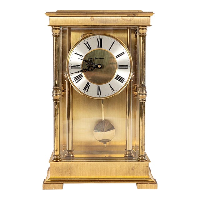 Vintage French Regulator Style Three-Glass Brass Mantel Clock For Sale