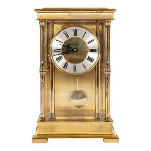 Vintage French Regulator Style Three-Glass Brass Mantel Clock