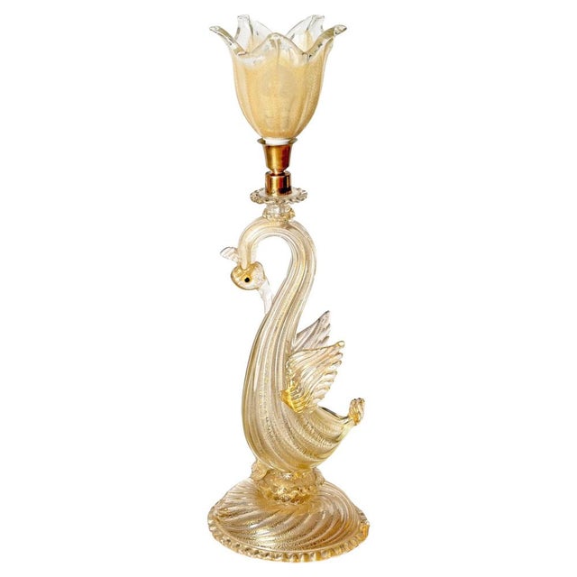 Swan Table Lamp in Murano Glass and 24 Karat Gold by Archimede Seguso, Italy 1950s For Sale - Image 14 of 14
