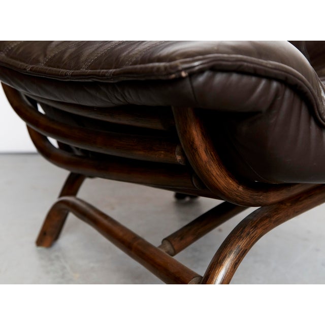 Set of Bamboo and Leather Lounge Chair and Ottoman, 1970s For Sale - Image 12 of 18