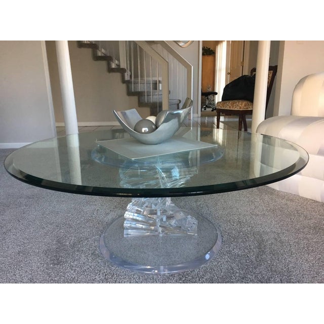 Vintage MidCentury Modern Acrylic / Lucite With Thick Glass Top, Spiral Helix Dna Coffee Table