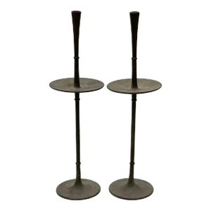 1960s Jens Quistgaard Ihq Dansk Tall Cast Iron Candlestick Pair