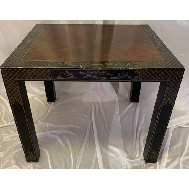 Metal Mid Century Drexel "Et Cetera" Black & Gold Hand-Painted Chinoiserie Side Table For Sale - Image 7 of 8
