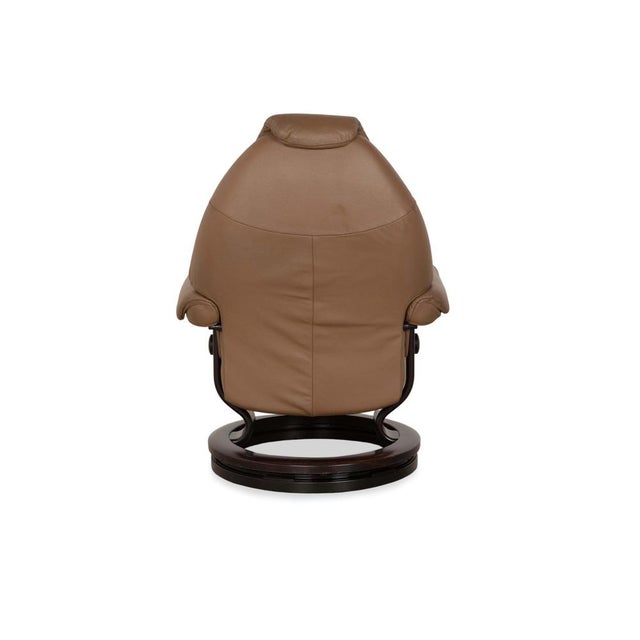 Set of Voyager Lounge Chair and Stool in Taupe Leather from Stressless For Sale - Image 12 of 18