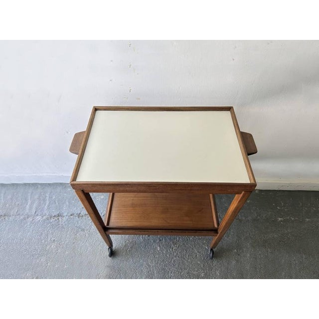 Mid Century Vintage Teak Drinks Trolley Bar Cart with Removable Trays, 1960s For Sale - Image 4 of 9