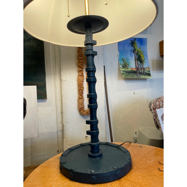 Vintage Late 20th Century Dark Blue Cam Shaft Lamp For Sale - Image 4 of 6