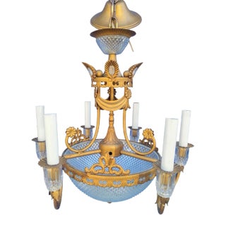 Vintage Hollywood Regency Brass Italian Diamond Cut Glass Elegant Swag 6 Light Chandelier For Sale