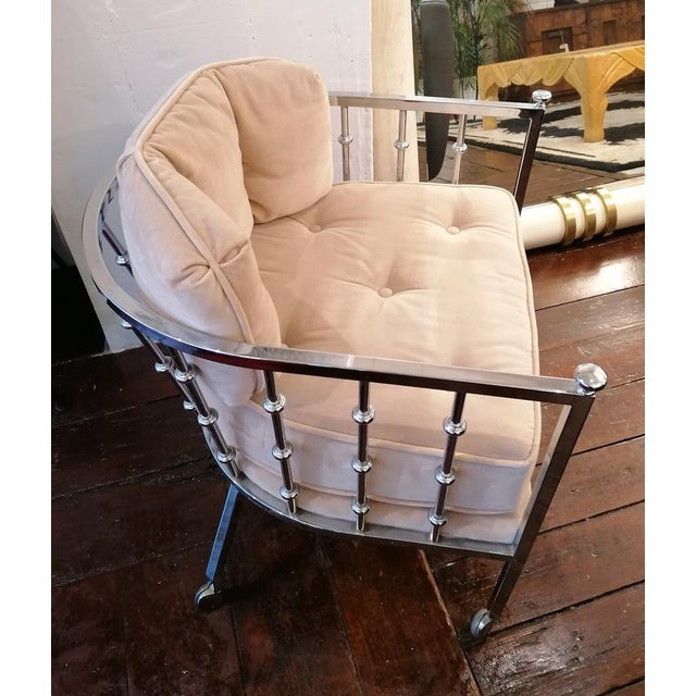 Textile Set of Mid-Century Chrome Spindle Armchairs with Casters from Drexel, USA, 1970s For Sale - Image 7 of 17