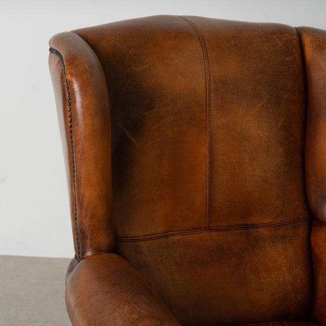 Pair of 20th Century Danish Vintage Brown Leather Wingback Club Chairs For Sale - Image 9 of 18