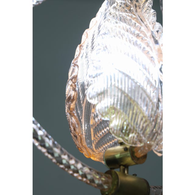 1950s 1950s Mid Century Modern Pink Leaf Murano Glass Chandelier by Barovier E Toso For Sale - Image 5 of 16