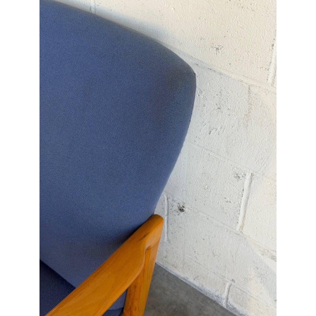 Blue Upholstered Beechwood Lounge Chair Danish Mid-Century Modern 1960s For Sale - Image 9 of 10