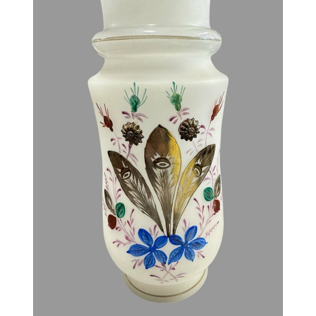 Vintage French Opaline Hand Painted Floral Decorated Art Glass Vase For Sale - Image 4 of 9