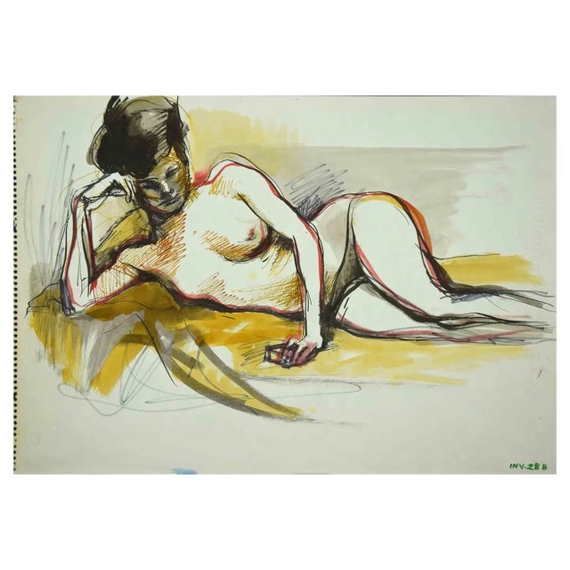 Leo Guida, Nude, Ink & Watercolor, 1970s For Sale