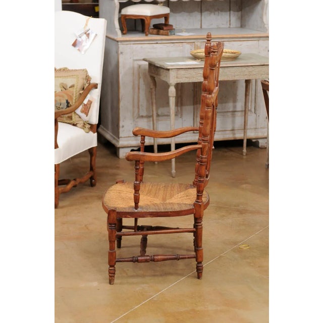 Late 19th Century French Cherry Wood Armchair with Rush Seat and Sheaf Back For Sale - Image 12 of 13