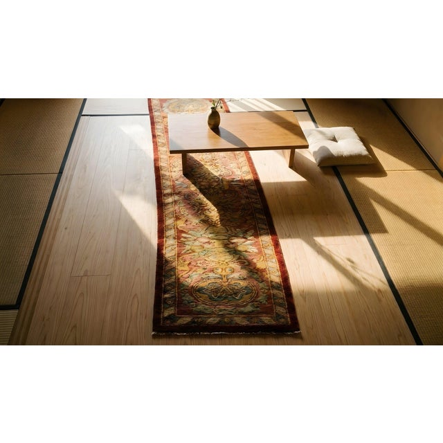 1930s Pink Rose Geometric European Antique Spanish Cuenca Carpet 2'10'' X 13' Wool Knooted Rug For Sale - Image 12 of 13