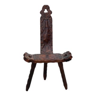 Antique Wooden and Leather Birthing Chair For Sale