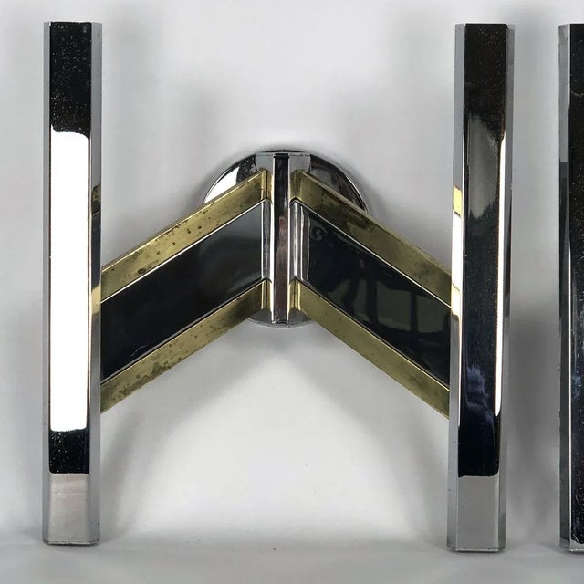 Large Brass & Chrome Sconces from Sciolari, 1970s, Set of 2 For Sale - Image 13 of 18