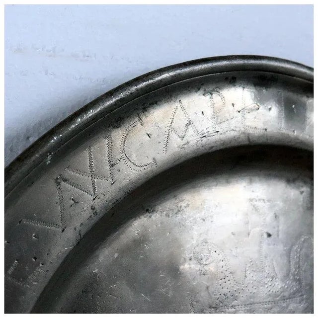 Large Continental Pewter Wrigglework Single Reeded Dish / Plate For Sale - Image 4 of 7