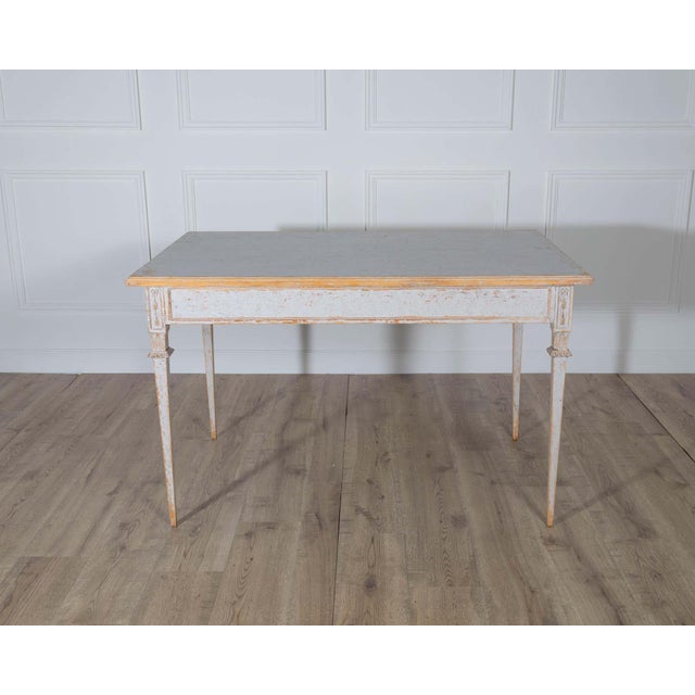19th Century Pair of Gustavian Style Painted Tables, Repainted in Light Gray For Sale - Image 4 of 14