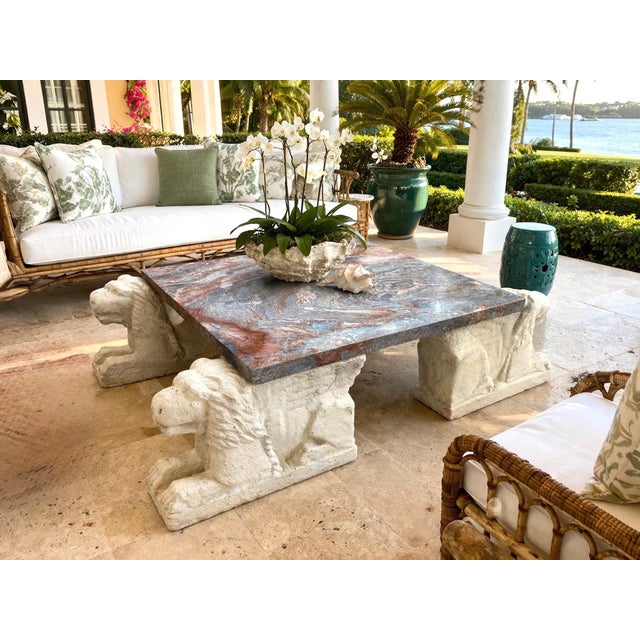Gray Monumental Italian Florentine Lion Coffee Table with Breccia Marble Top For Sale - Image 8 of 16