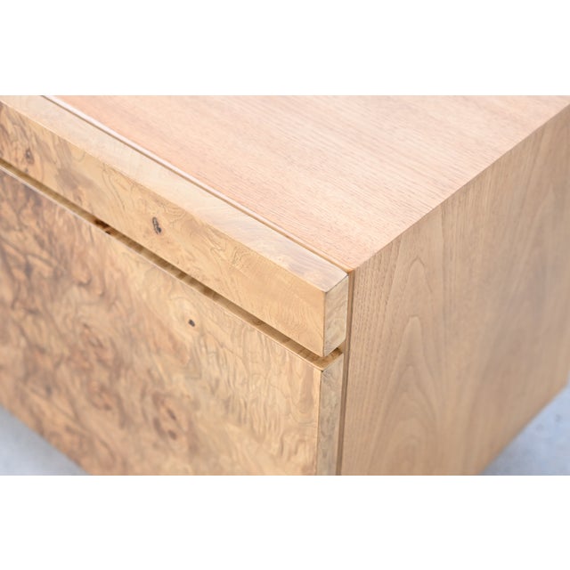Milo Baughman Style Mid-Century Burl Wood Nightstands by Lane Furniture, Pair | Newly Refinished For Sale - Image 11 of 14