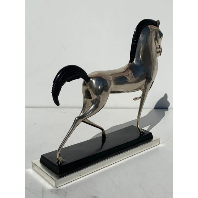 Art Deco Style Silvered Brass Etruscan Horse Sculpture For Sale - Image 11 of 13