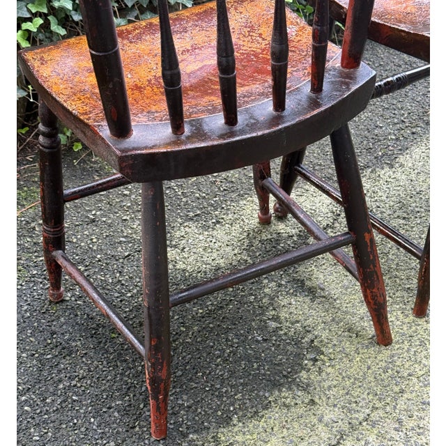 Mid 19th Century Paint Decorated Spindle Back Chairs - A Pair For Sale - Image 11 of 12