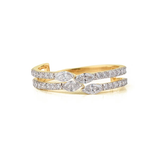 Marquise and Round Diamond Crisscross Double Band in 14k Yellow Gold Size 5.5 For Sale - Image 4 of 16
