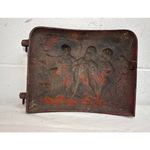 Antique 19th Century Thick Cast Iron Stove Door Salvage Cherub Putti Door Panel For Sale - Image 10 of 10