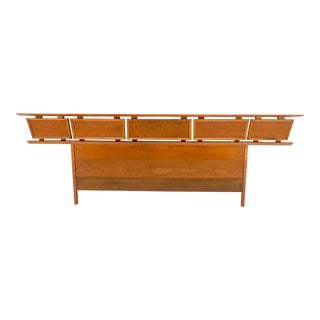 Danish Mid Century Modern Reversible Panels Walnut Cane King Size Headboard Bed For Sale