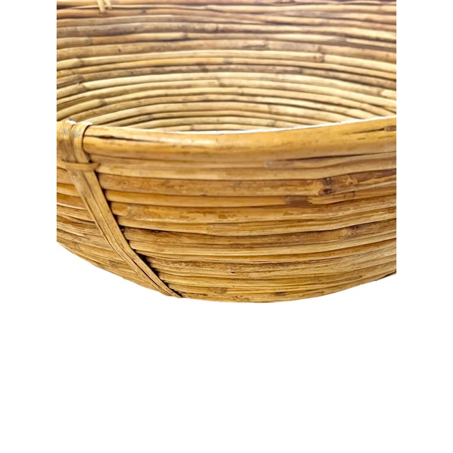 Late 20th Century Vintage Large Size Woven Pencil Reed Bamboo Basket Bowl For Sale - Image 4 of 8