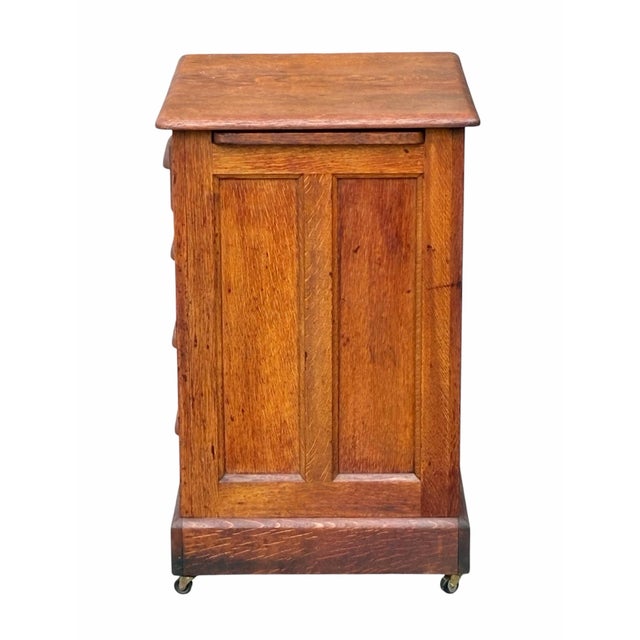 Antique Victorian Oak Four Drawer Oak Wood File Cabinet With Pull Out Work Tab For Sale - Image 10 of 12