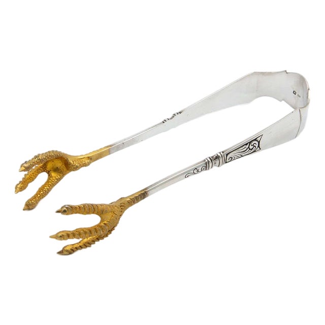 Silver Salad Tongs with Gold Claws For Sale