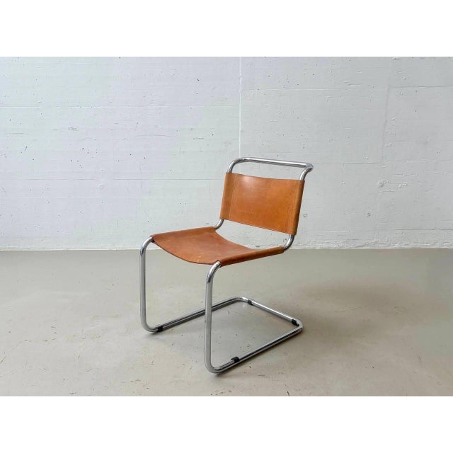 Cantilever Chair with Cognac Leather Covering For Sale - Image 13 of 18