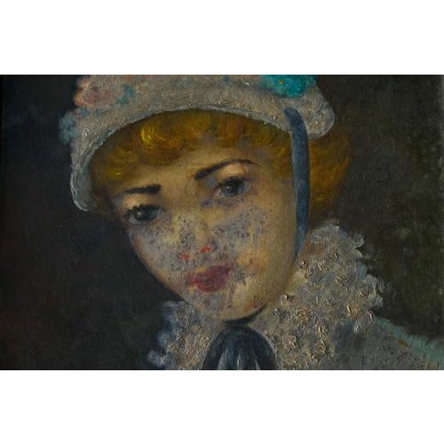 Belgian Interbellum Artist, Portrait of a Woman in Flowered Bonnet, 1920s-1940s, Oil Painting, Framed For Sale - Image 6 of 11